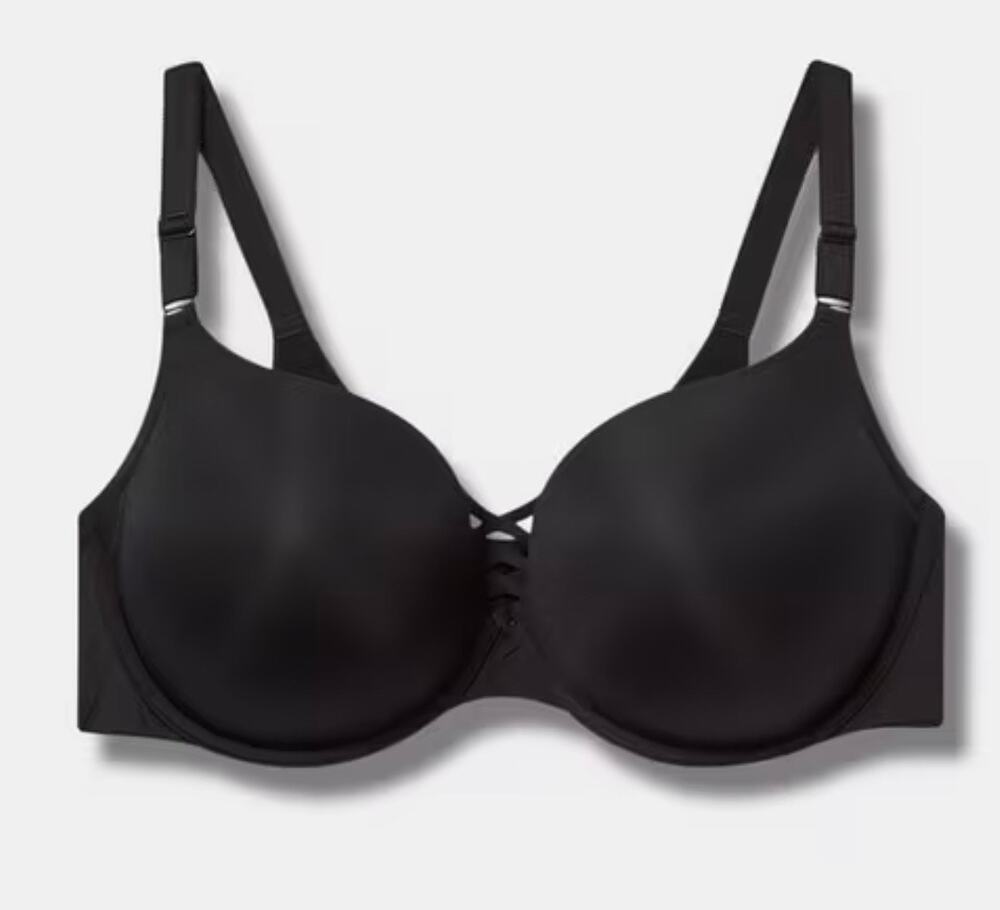 Torrid XO Plunge Push Up Bra 44DDD Black Crisscross 360 Back Smoothing Gothic